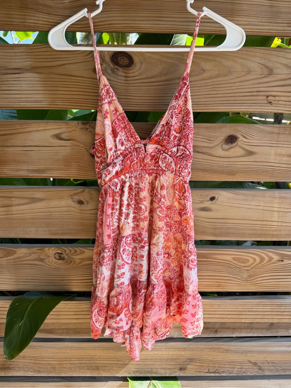 Y2K Angie Coral Pink Paisley Mini Dress 100% Rayon